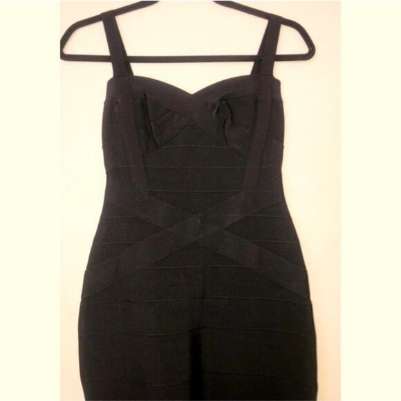 TOXIC ENVY BOUTIQUE-- WOMENS BLACK THICK STRETCHY MIDI BANDAGE DRESS SIZE LARGE - Picture 4 of 7